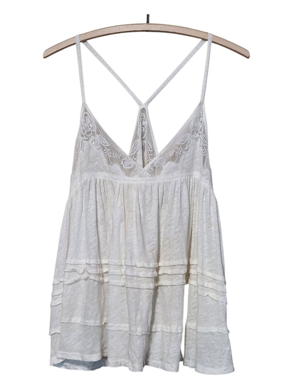 Free People Sweet Pea White Lace-Detail Spaghetti Strap Tank Top Size Large
